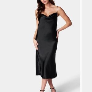 bebe Black Satin Cowl Neck Slip Dress